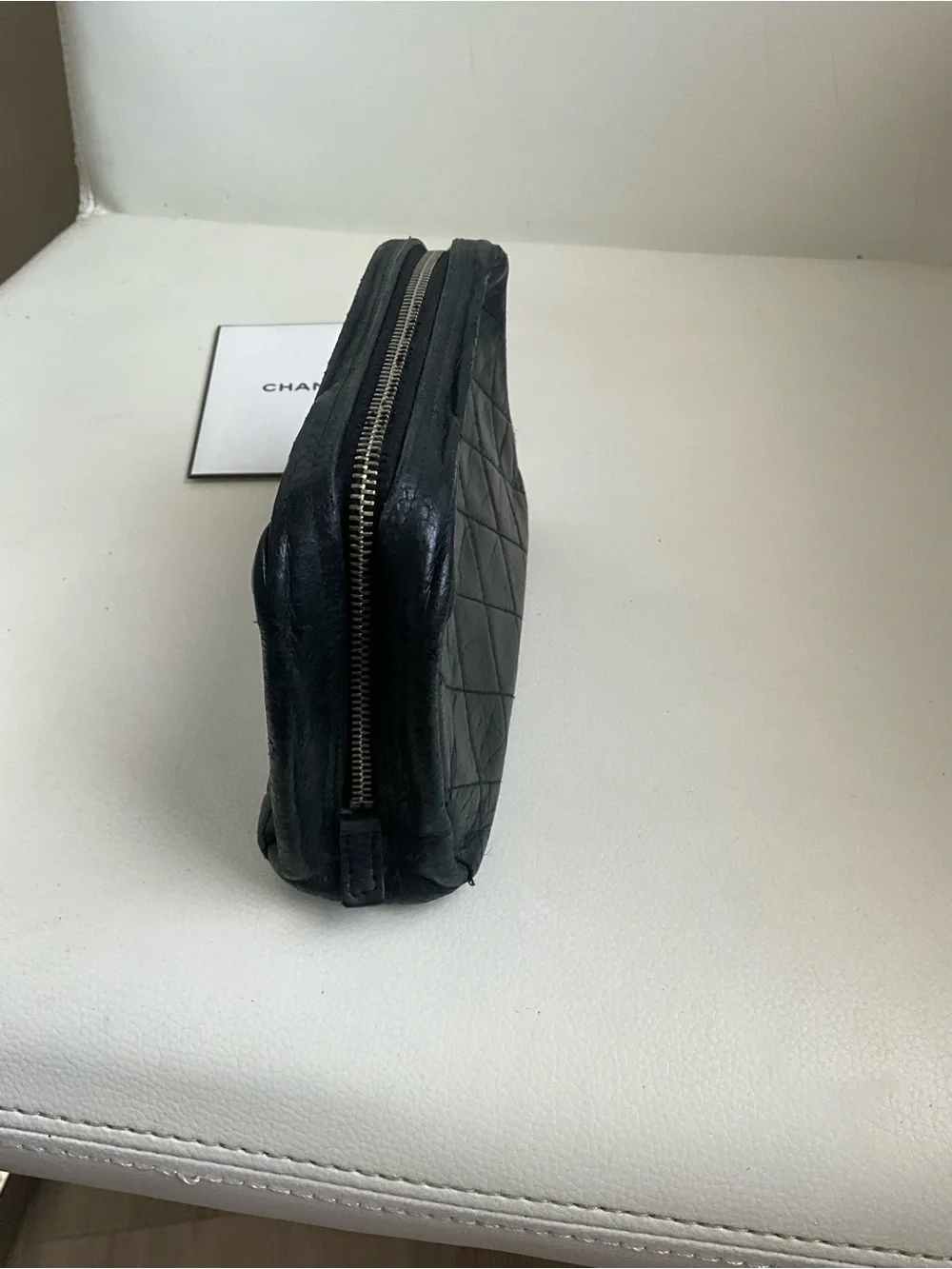 CHANEL Aged Calfskin Quilted Cambon Cosmetic Case Black